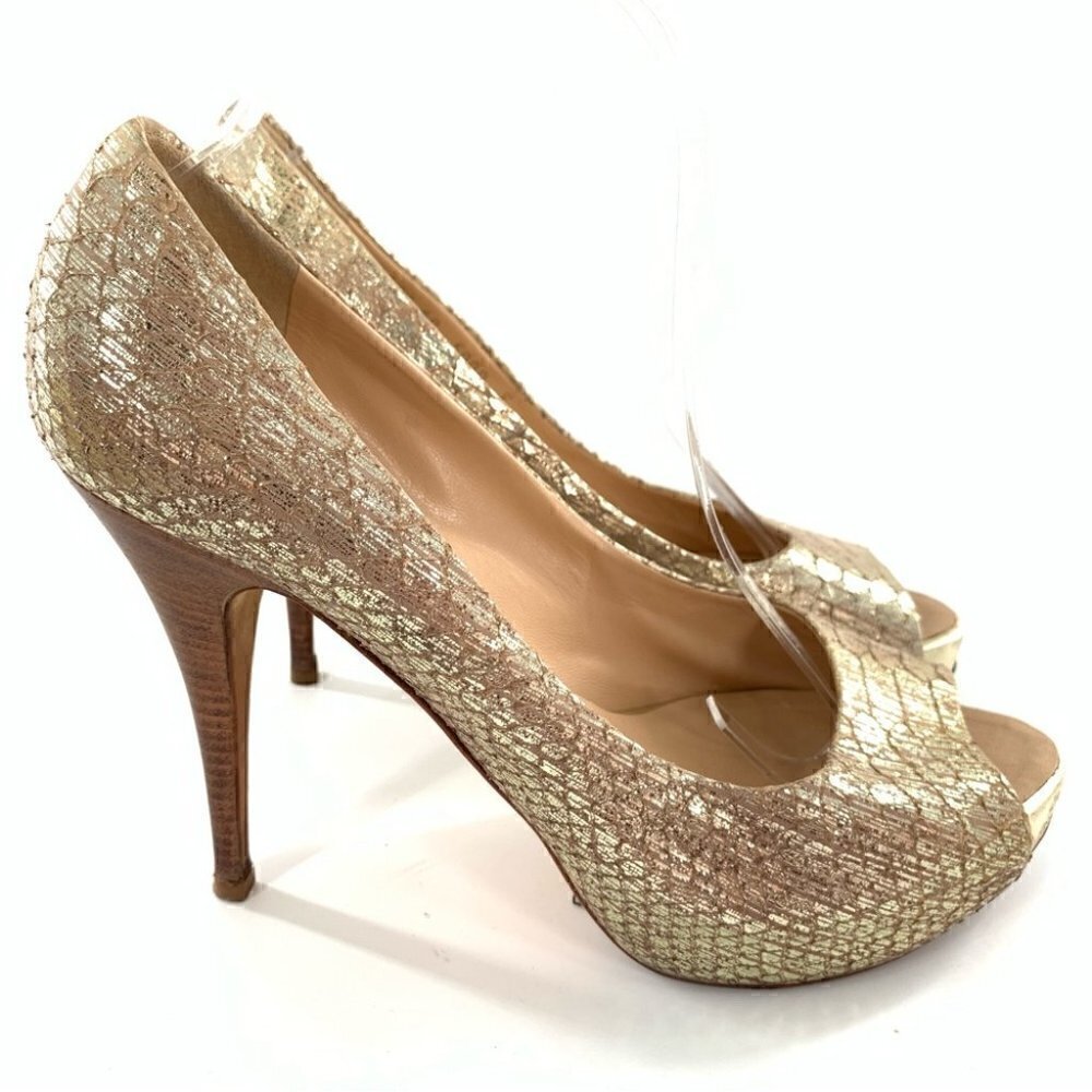 Giuseppe Zanotti heels 40 gold Italian leather snakeskin embossed platforms